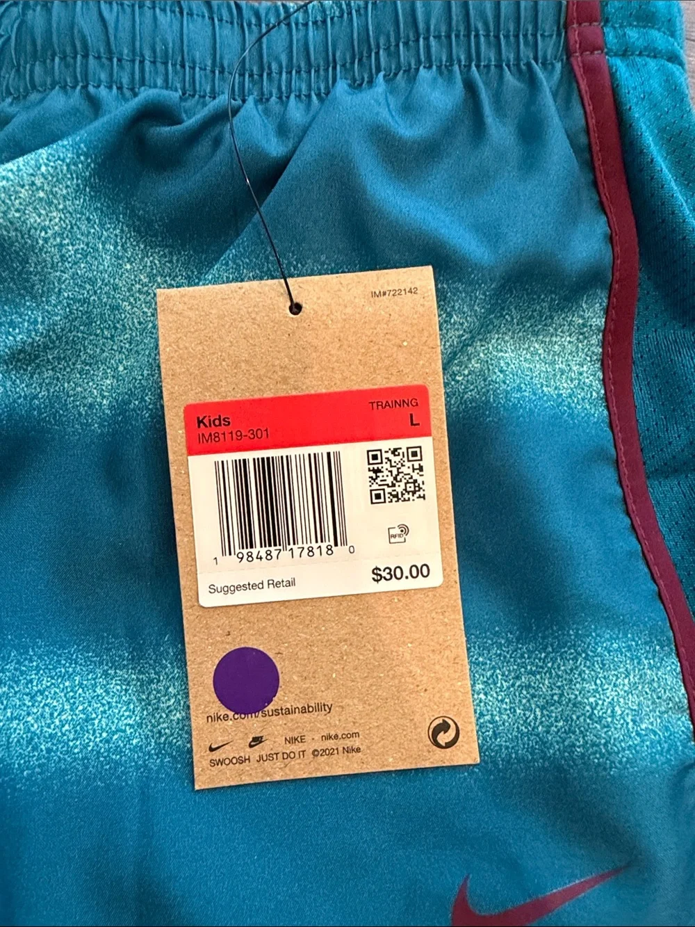 Nike Girl's Large Green Abyss Tempo Dri-Fit Athletic Shorts